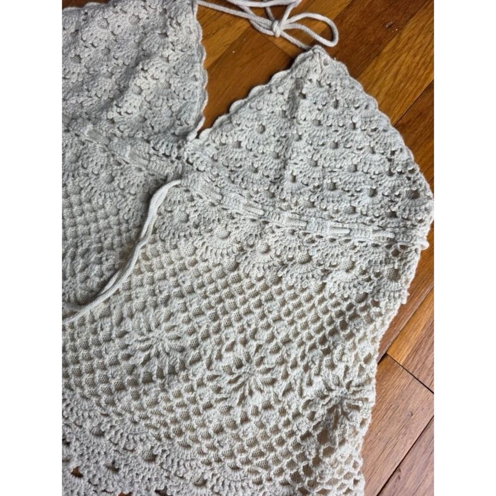 NWT Vintage Crochet Halter Top - Size L Cottagecore Lace Tie Neck - Size L